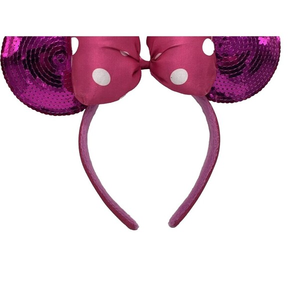Disney Parks Minnie Mouse Ears Headband Pink Polka Dot Bow Sequins Authentic - Picture 5 of 10